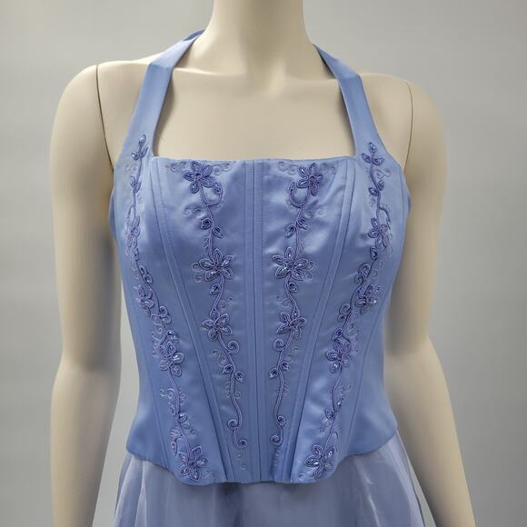 Michelangelo Gown Womens 6 Blue Beaded Whimsical Fairy Corset Halter Prom Dress - Picture 15 of 16